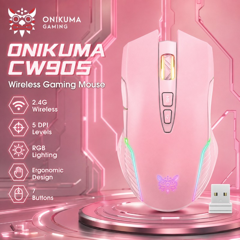Pc Gaming Pink - ONIKUMA CW905 Draadloze/Bekabelde Gamingmuis 3600 DPI